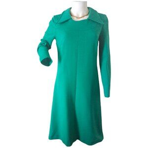 Vintage 60s 70s Green Mod Handmade Midi Dress